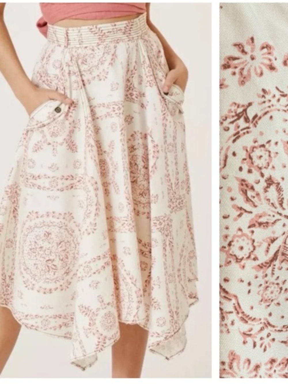 Anthropologie Pilcro Asymmetrical Handkerchief Hem Midi Skirt Cream Pink Small
